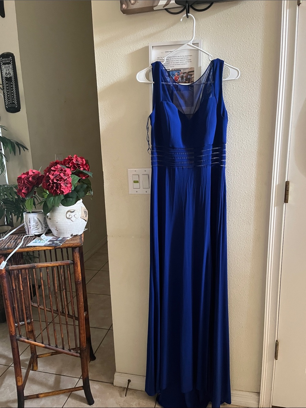 Sleeveless Royal Blue Maxi Dress with Sheer Yoke